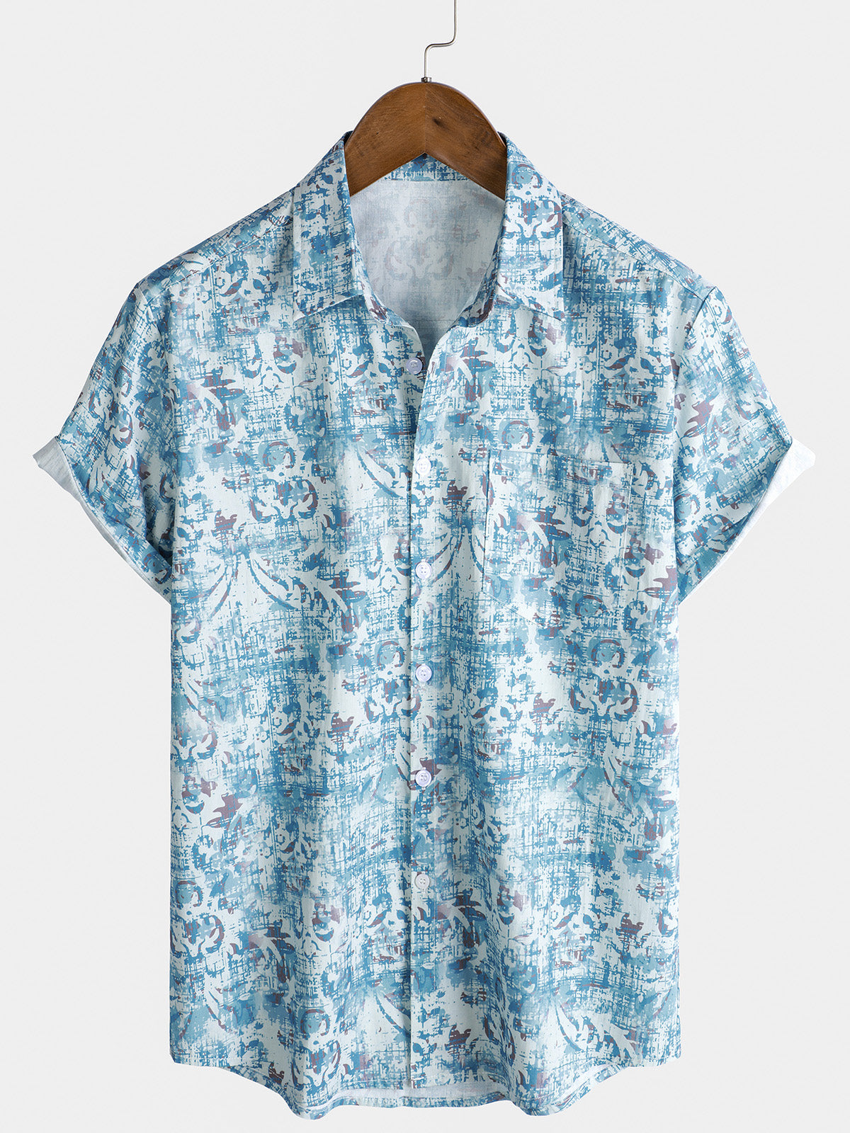 Herren Kurzarmhemd aus Baumwolle mit Blumendruck Blau