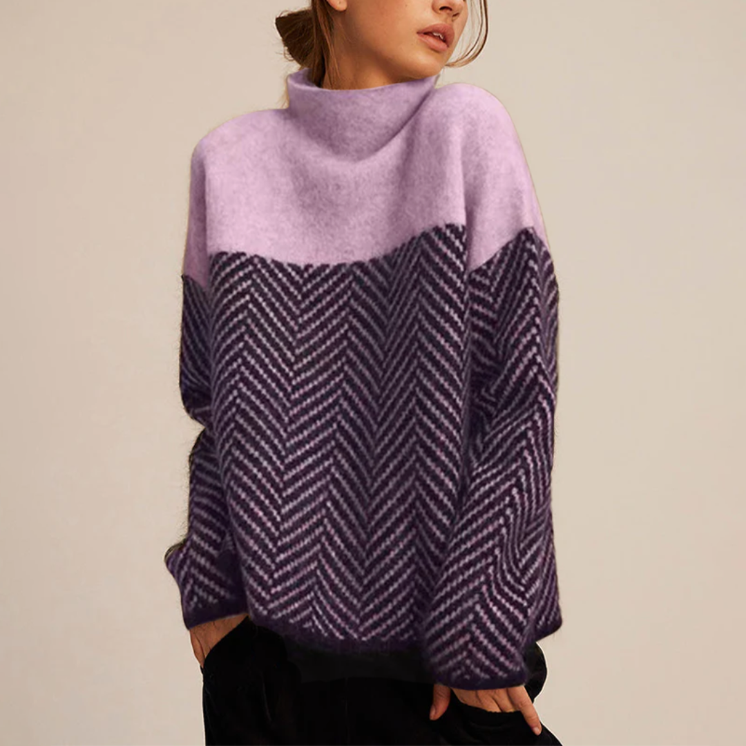 Adelie – Collo alto premium in maglia fine con dettagli a spina di pesce