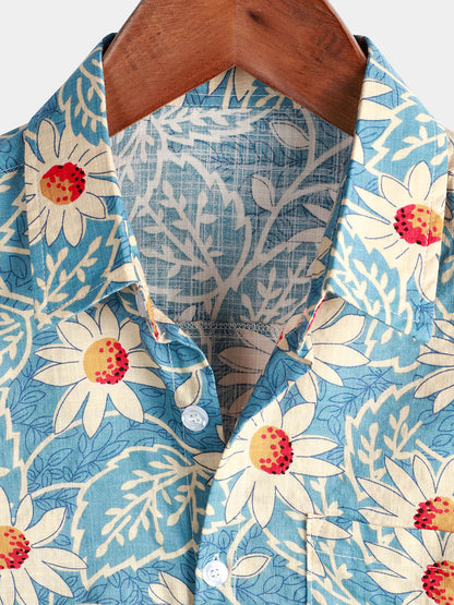 Herren Blumenmuster Baumwolle Kurzarmhemd