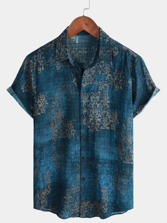 Herren Kurzärmliges Sommerhemd Blau
