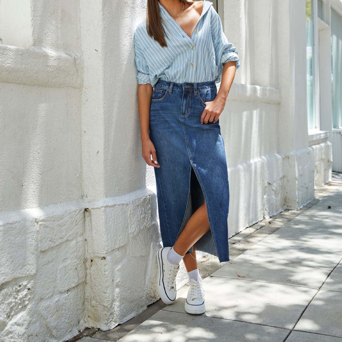 Celine – Gonna midi in denim strutturato