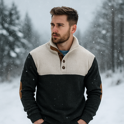 Shawn – Maglione patchwork con collo alto in velluto a coste autunnale da uomo