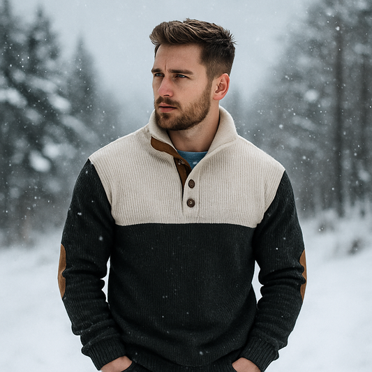 Shawn – Maglione patchwork con collo alto in velluto a coste autunnale da uomo