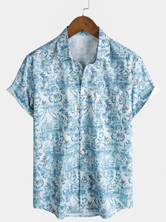 Herren Kurzarmhemd aus Baumwolle mit Blumendruck Blau