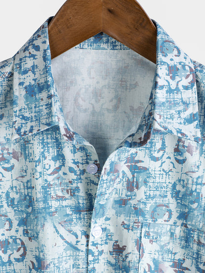 Herren Kurzarmhemd aus Baumwolle mit Blumendruck Blau