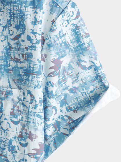 Herren Kurzarmhemd aus Baumwolle mit Blumendruck Blau