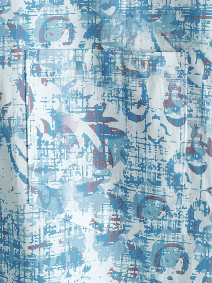 Herren Kurzarmhemd aus Baumwolle mit Blumendruck Blau