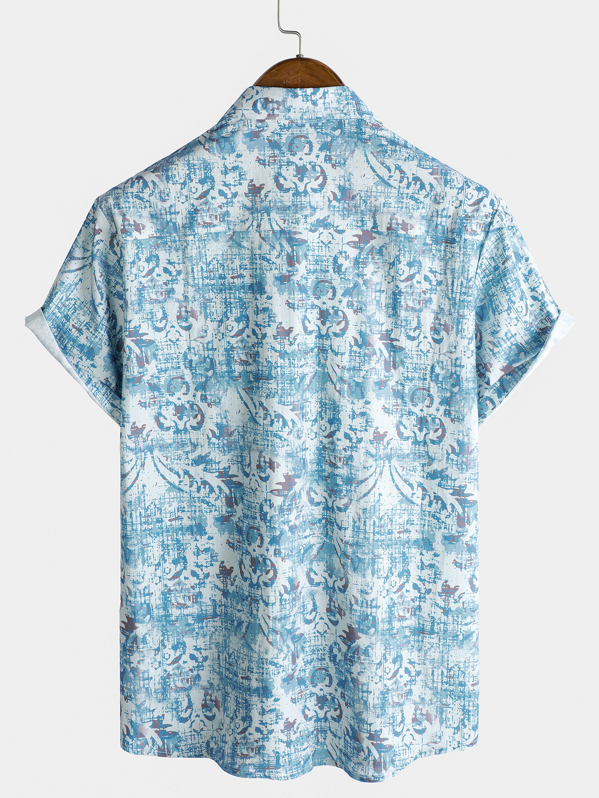 Herren Kurzarmhemd aus Baumwolle mit Blumendruck Blau