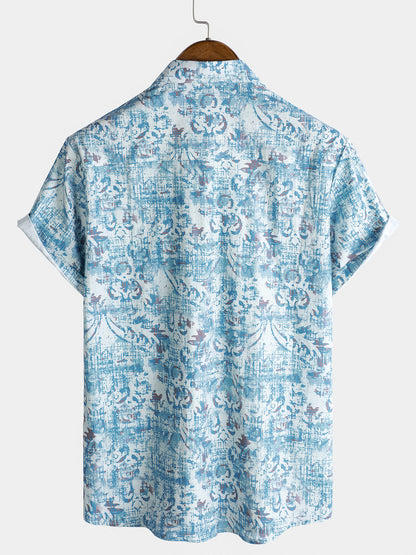 Herren Kurzarmhemd aus Baumwolle mit Blumendruck Blau
