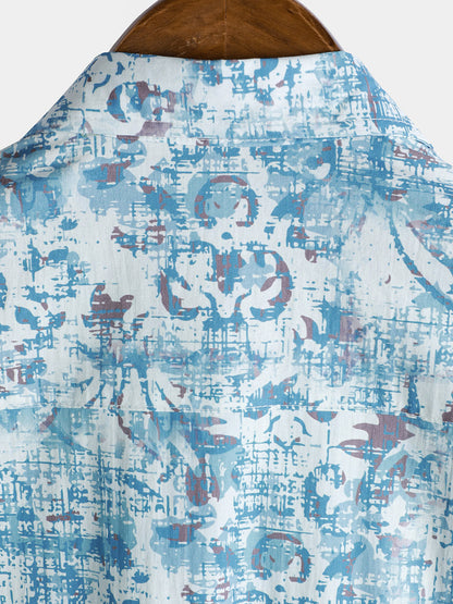 Herren Kurzarmhemd aus Baumwolle mit Blumendruck Blau