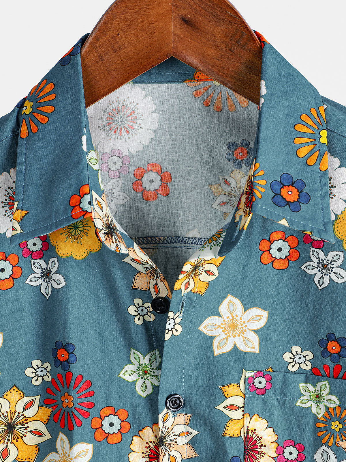 Herren Baumwolle Hawaii-Kurzarmhemd mit Blumenmuster