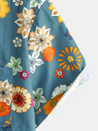 Herren Baumwolle Hawaii-Kurzarmhemd mit Blumenmuster
