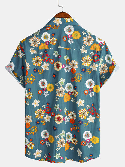 Herren Baumwolle Hawaii-Kurzarmhemd mit Blumenmuster
