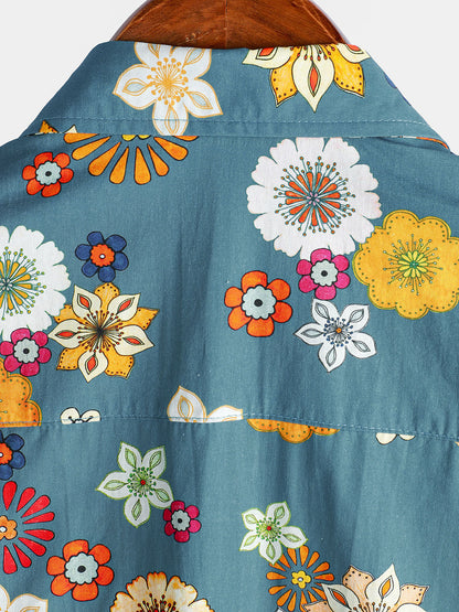 Herren Baumwolle Hawaii-Kurzarmhemd mit Blumenmuster