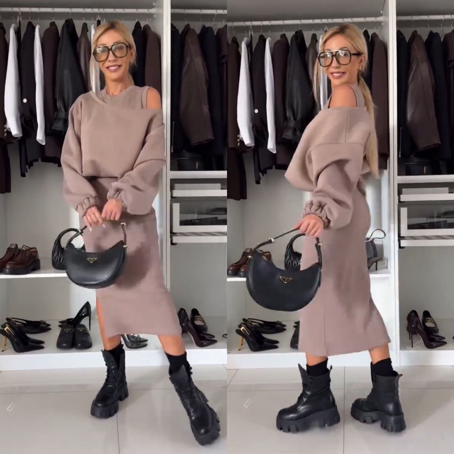 Alessia – Completo con top con spalle scoperte e gonna midi