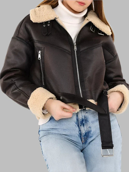 Karen – Giacca shearling calda con cintura (fit avvolgente)