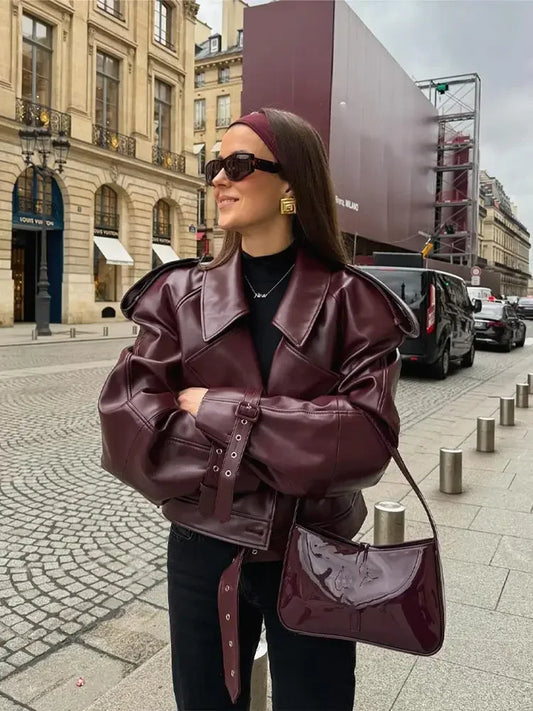 Léa – Giacca in similpelle bordeaux (vestibilità regolare)