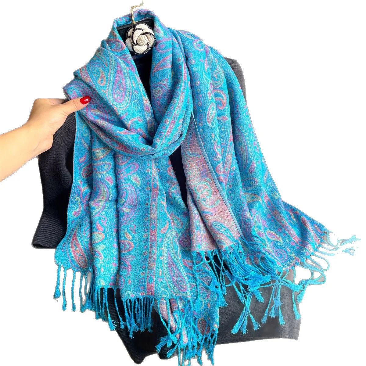 Rosetta™ – Sciarpa in Cashmere Sintetico Ricamata a Doppio Strato da Donna