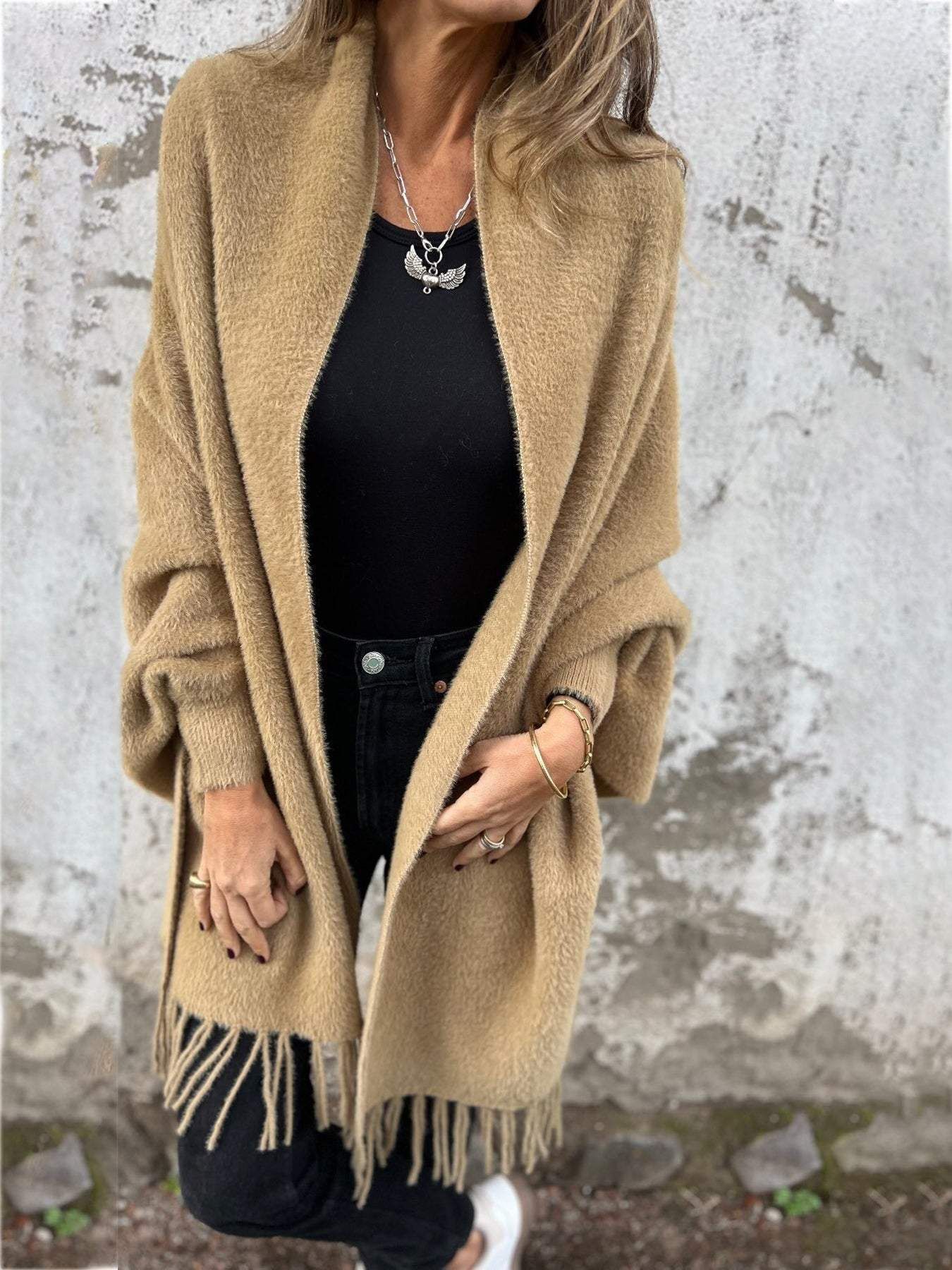 Alora – Cappotto da donna a maniche lunghe con frange
