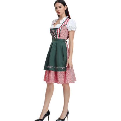 Janella – Rød ternet dirndl med grønt forklæde