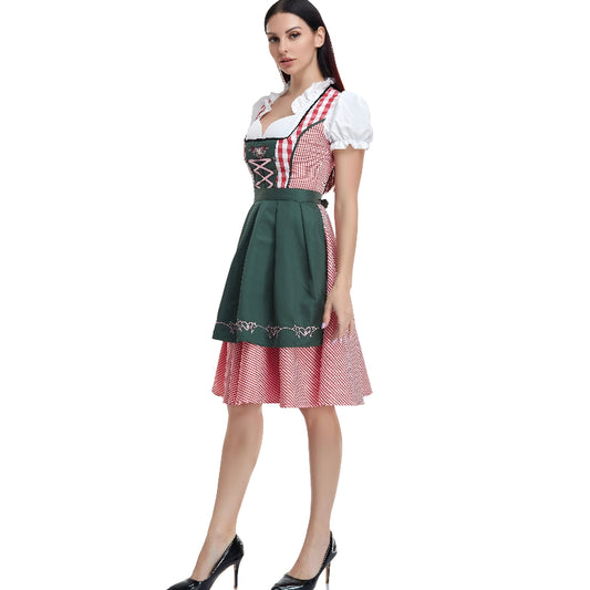 Janella – Rød ternet dirndl med grønt forklæde